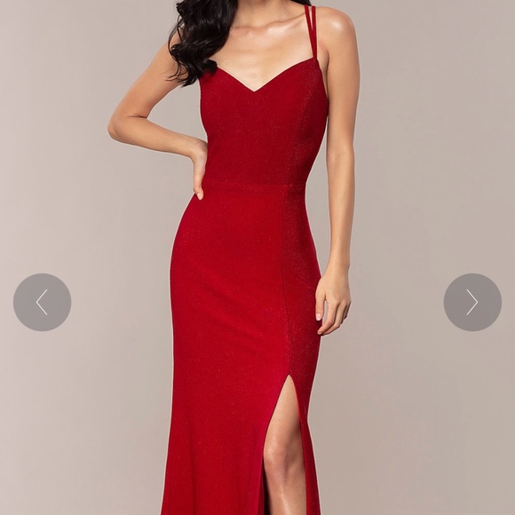 Morgan & Co Red Sweetheart Slit Dress - Picture 1 of 5